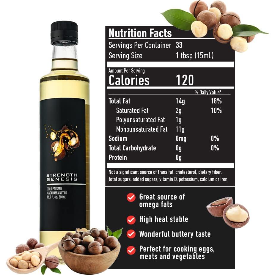 Aceite de Nuez de Macadamia Prensado en Frío 500ml Strength Genesis