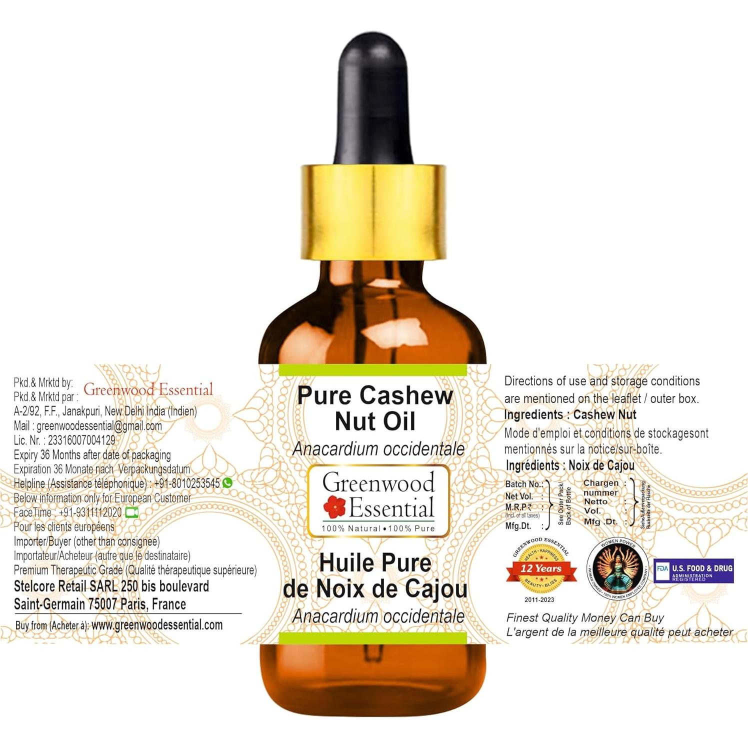 Aceite de Nuez de Anacardo Greenwood 30ml - Hidratante Piel y Cabello