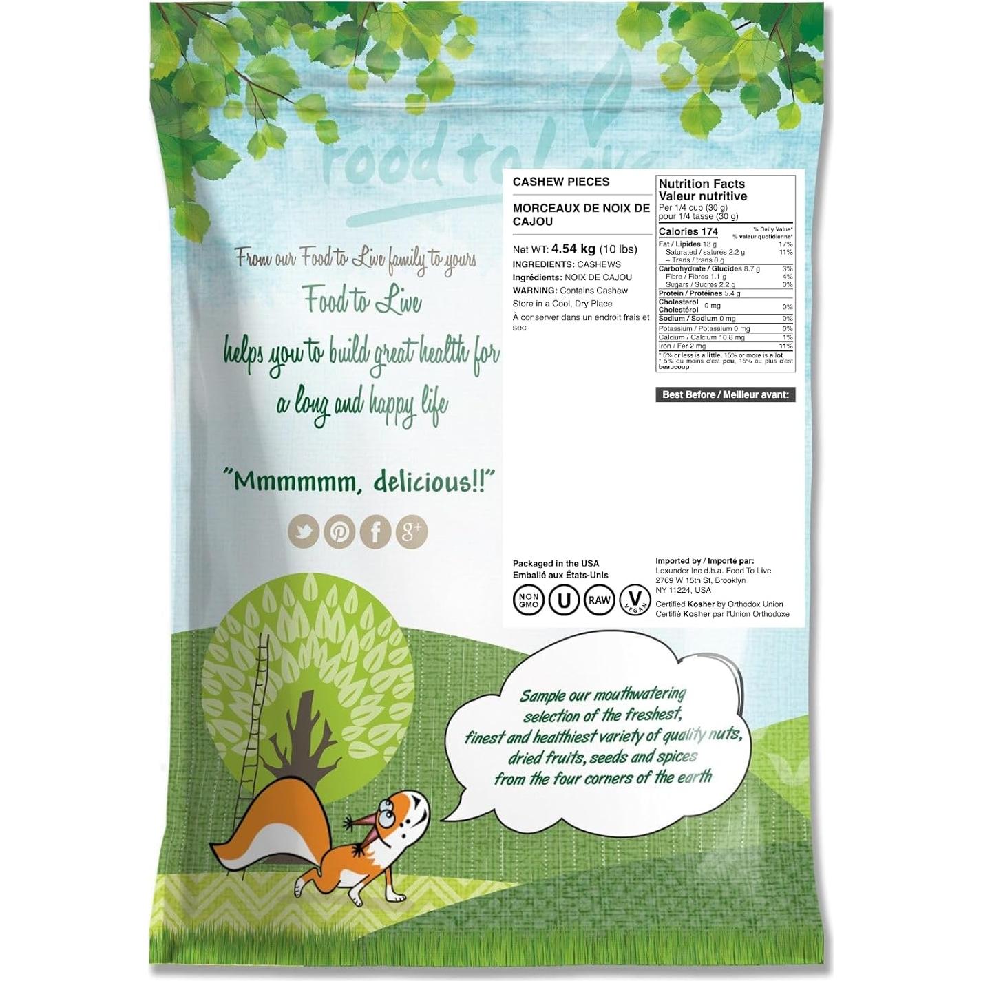 Piezas de Anacardo Food to Live 4.54 kg - Kosher, Crudo, Vegano