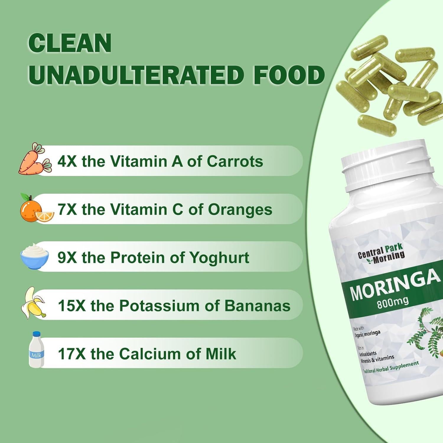 Cápsulas de Moringa Orgánica Central Park Morning 800mg - 60 Unidades