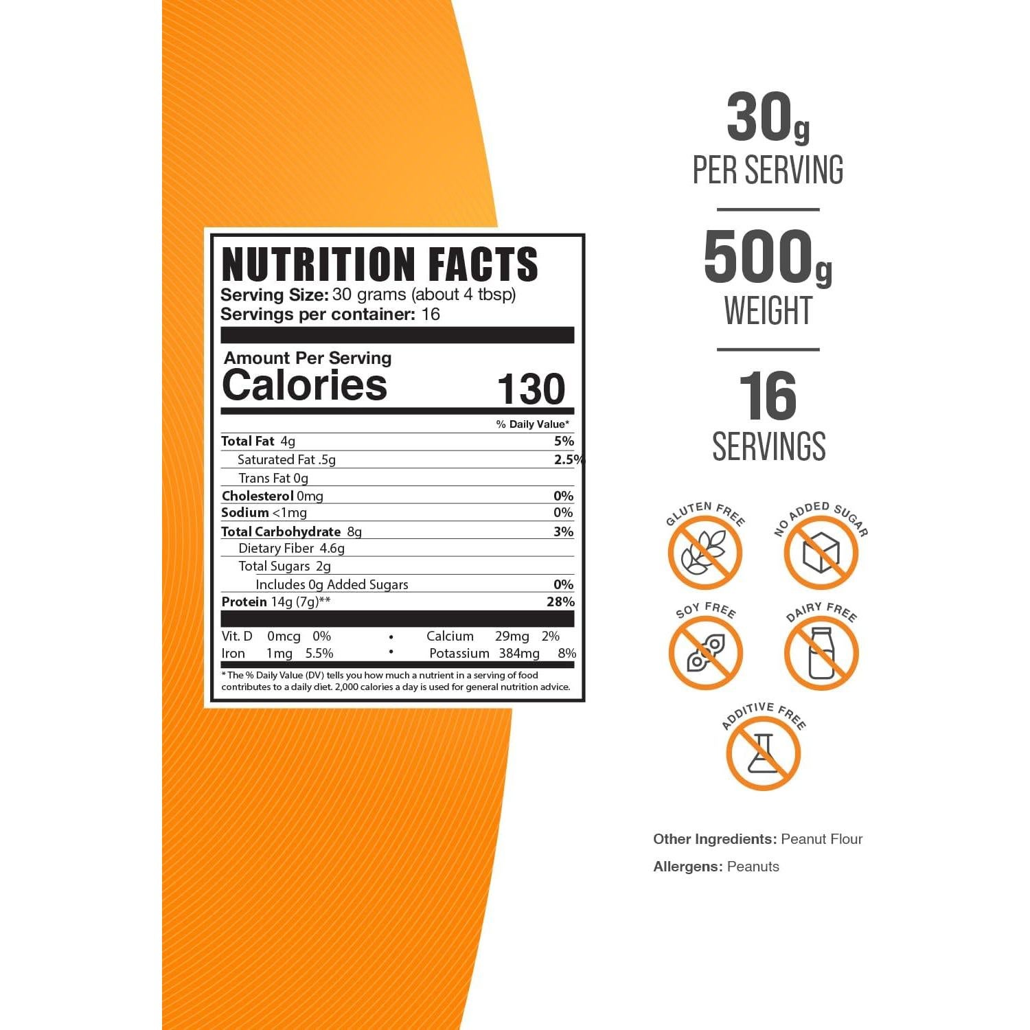 Harina de Cacahuate en Polvo BulkSupplements 500g Sin Gluten