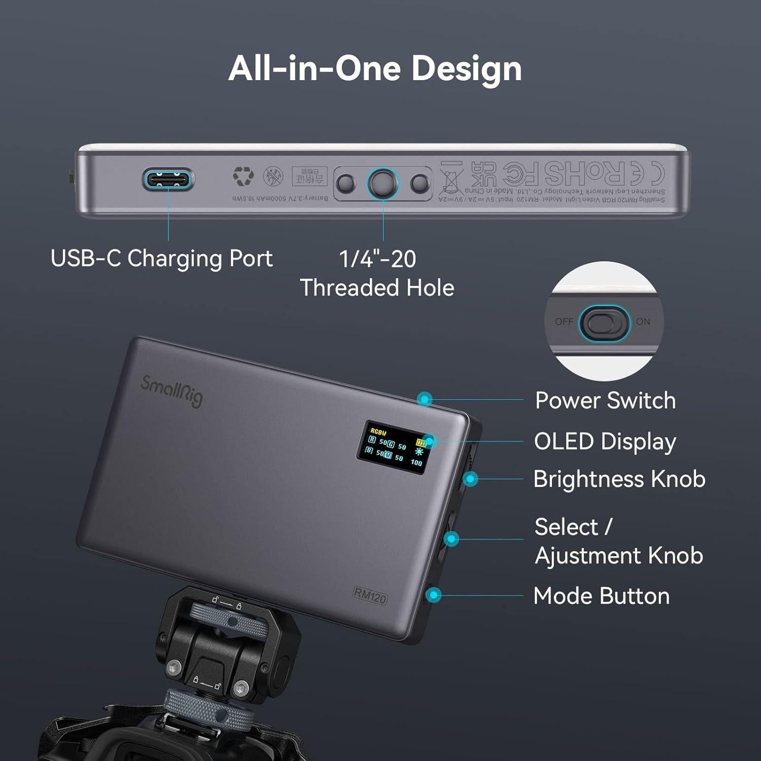 Luz de Video RGB SmallRig RM120 5000mAh 180 Minutos 7W