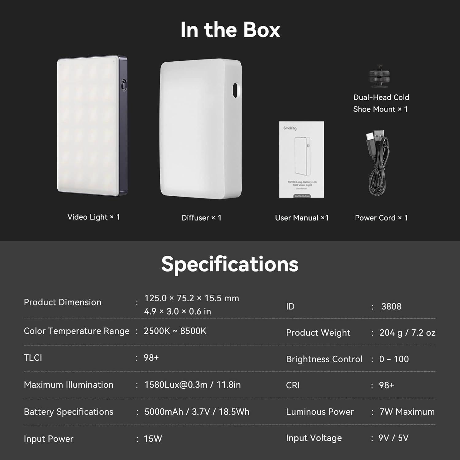 Luz de Video RGB SmallRig RM120 5000mAh 180 Minutos 7W