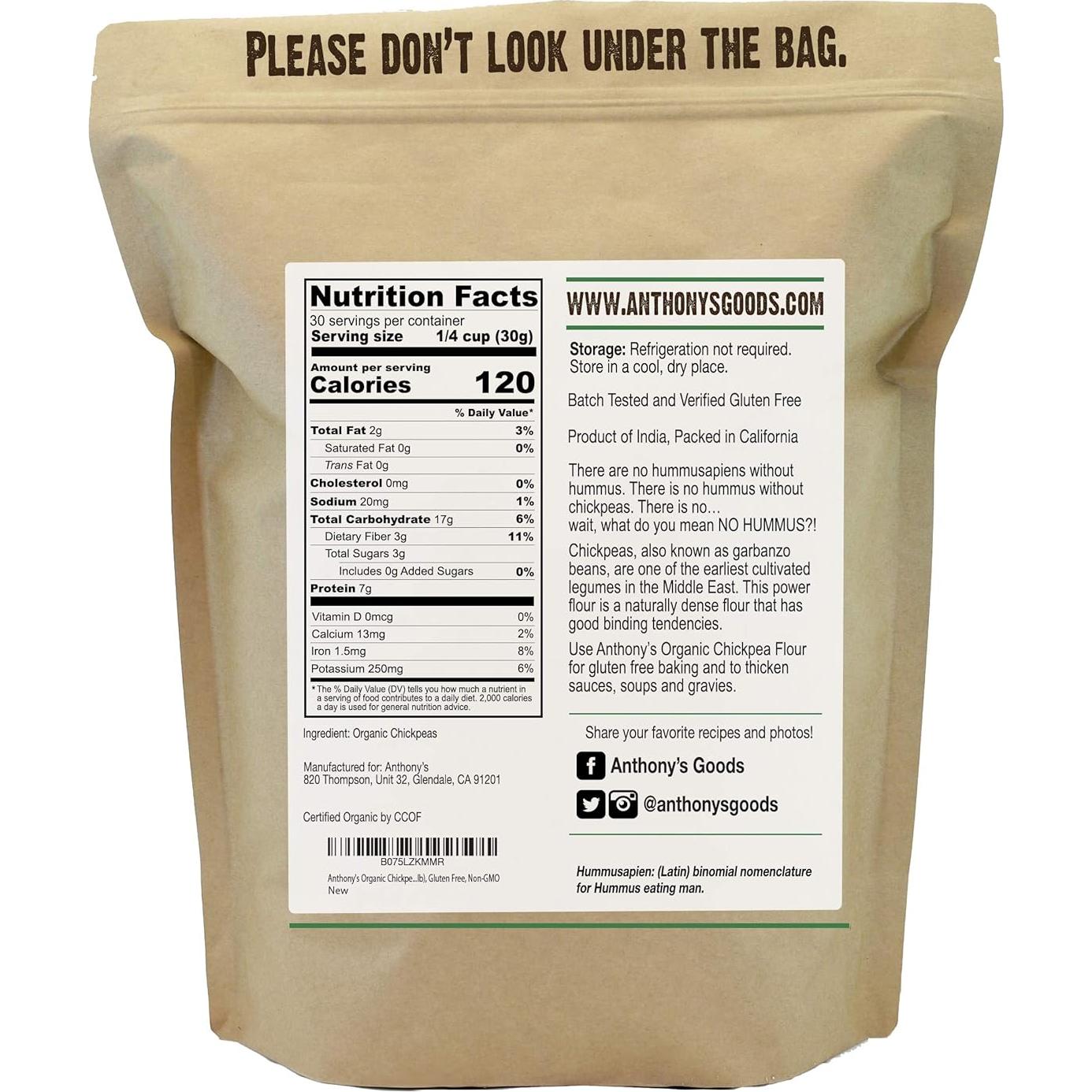 Harina de Garbanzo Orgánica Anthony 0.91 kg Sin Gluten