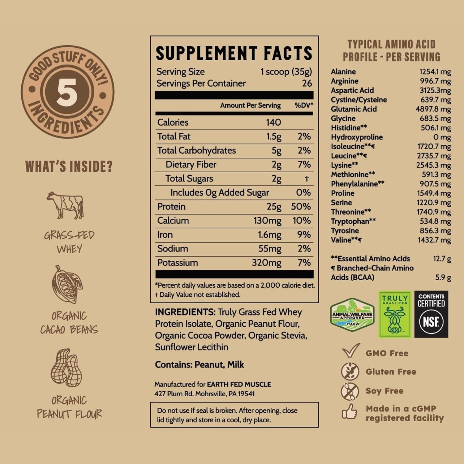 Proteína Aislada de Suero Earth Fed Muscle 0.91kg Chocolate y Maní