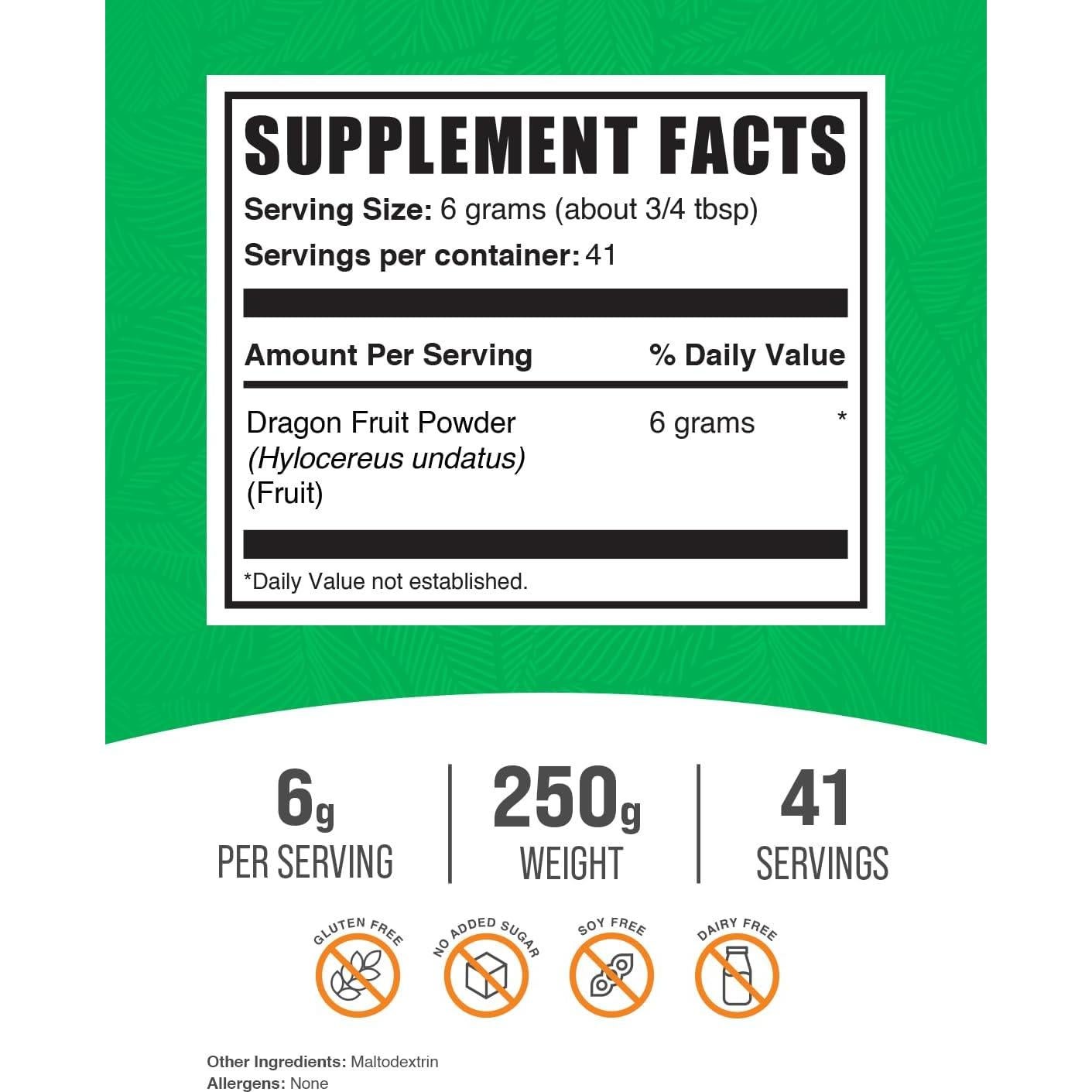 Polvo de Fruta del Dragón BulkSupplements 250g - Sin Gluten