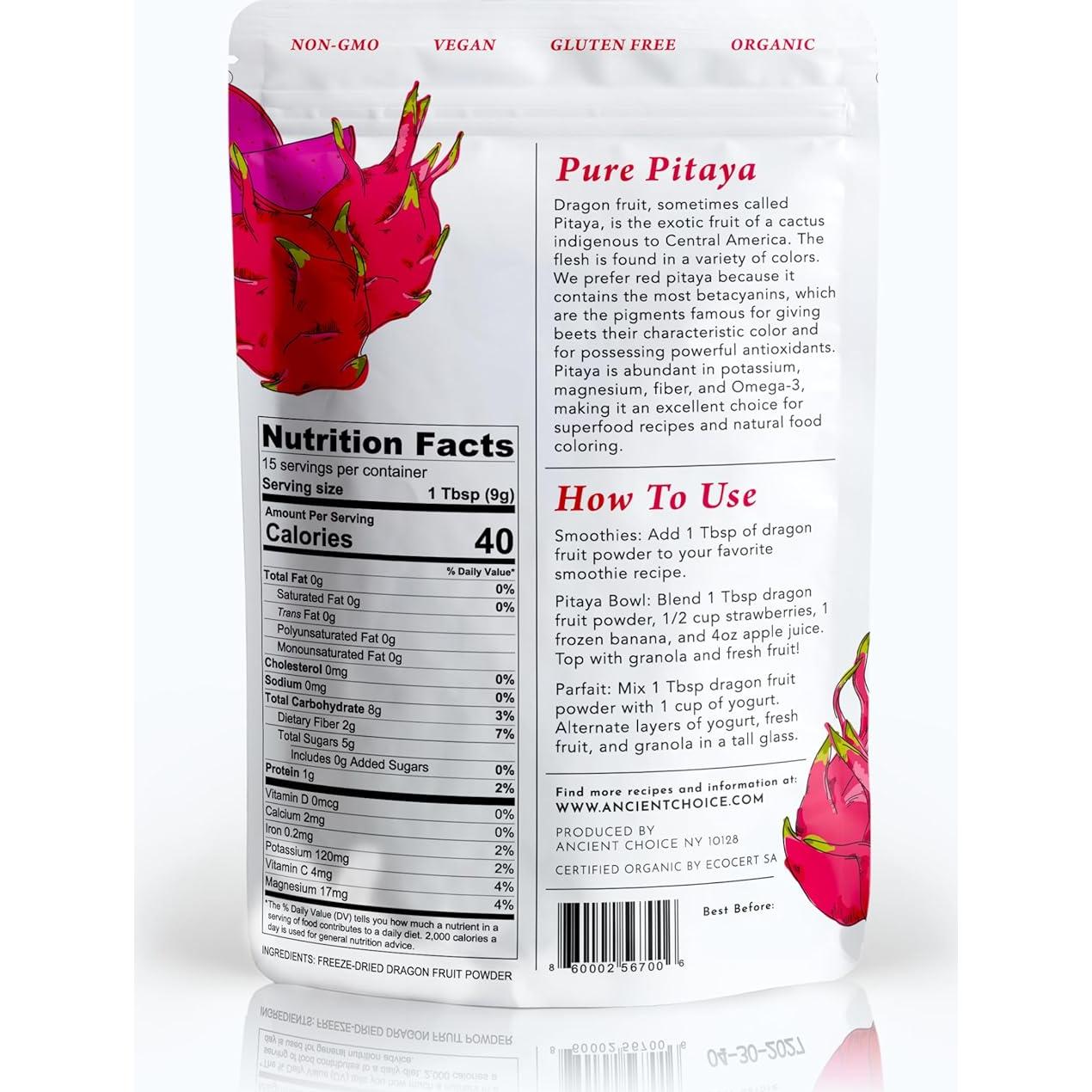 Polvo de Fruta del Dragón Roja Elección Antigua 113g Orgánico