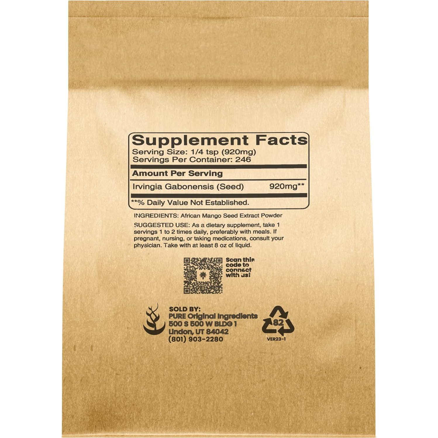 Extracto de Semilla de Irvingia 227 g - Ingredientes Originales Puros