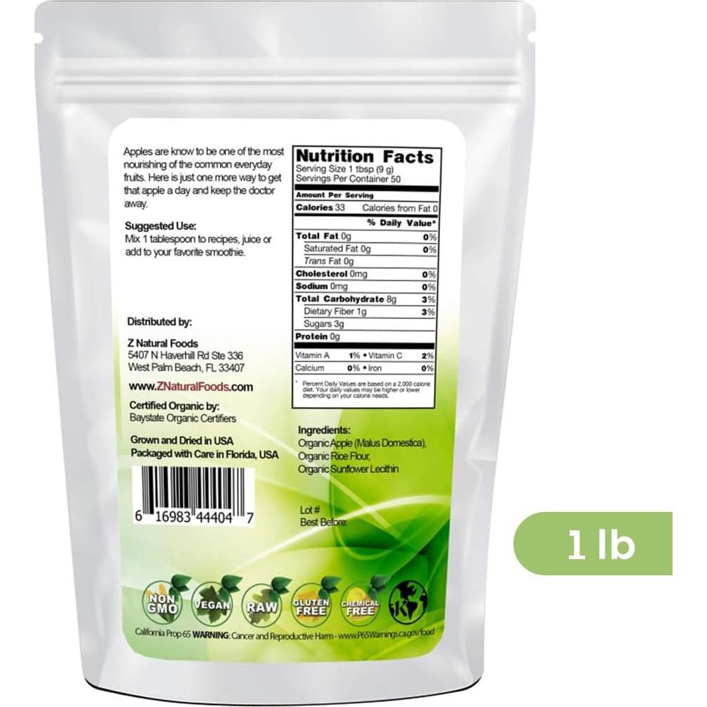 Polvo de Manzana Orgánico Z Natural Foods 450g - Superfood Saludable