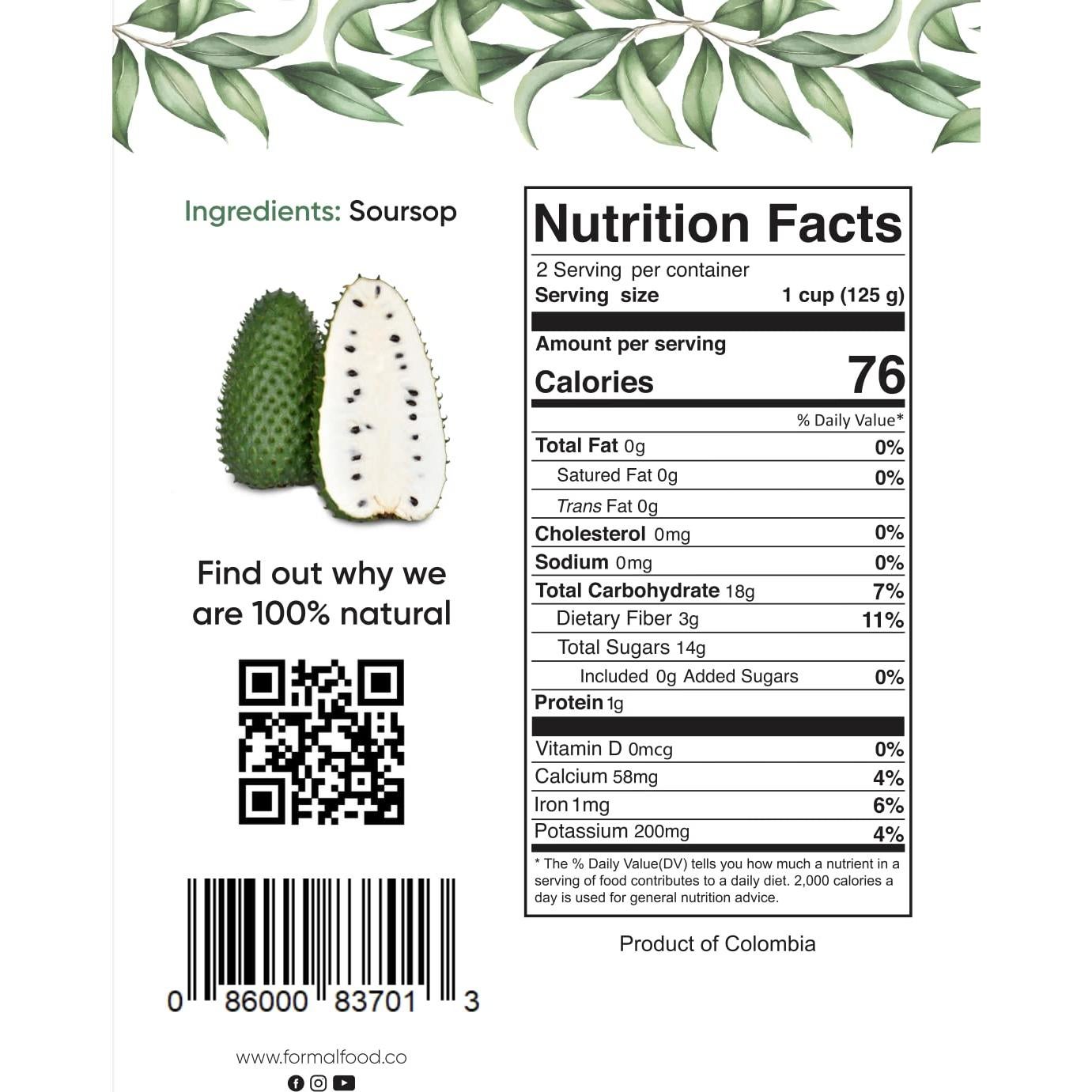 Snack de Guanábana 100% Natural Formal Food - 750 g (Paquete de 3)