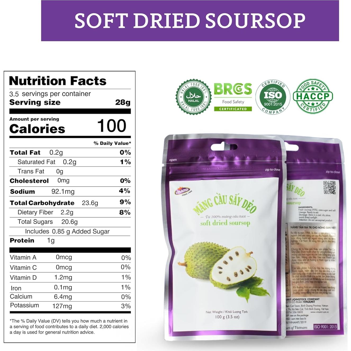 Vinamit Soursop Seco Suave 99g | Snack Tropical Vegano