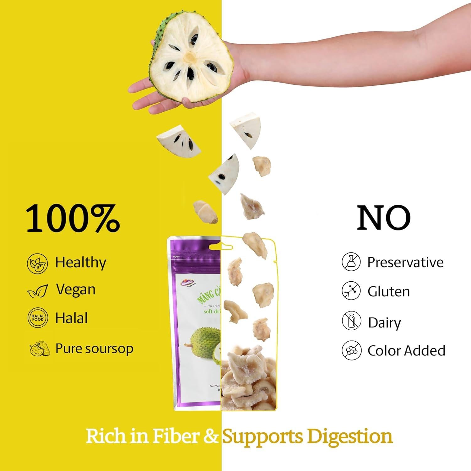 Vinamit Soursop Seco Suave 99g | Snack Tropical Vegano