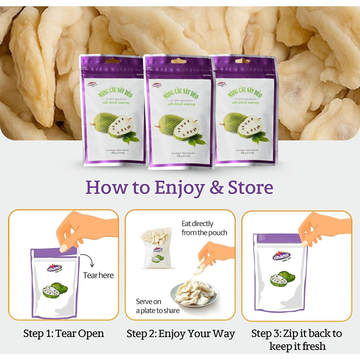 Vinamit Soursop Seco Suave 99g | Snack Tropical Vegano