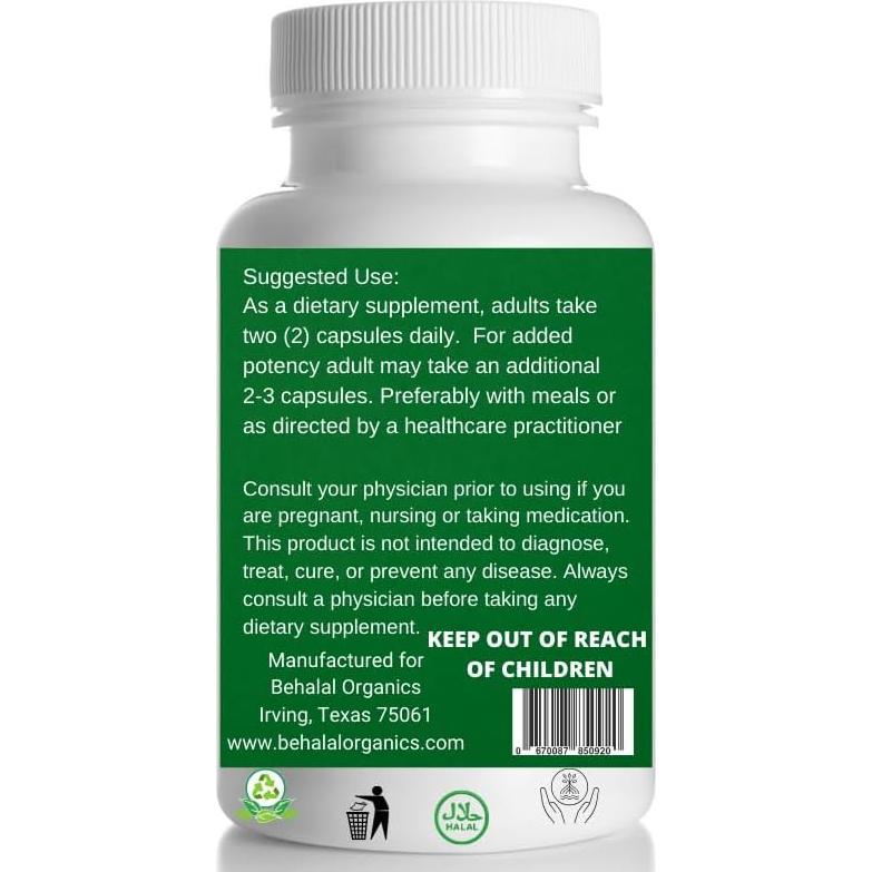 Cápsulas de Graviola Soursop 500mg Behalal Organics - 200 Unidades