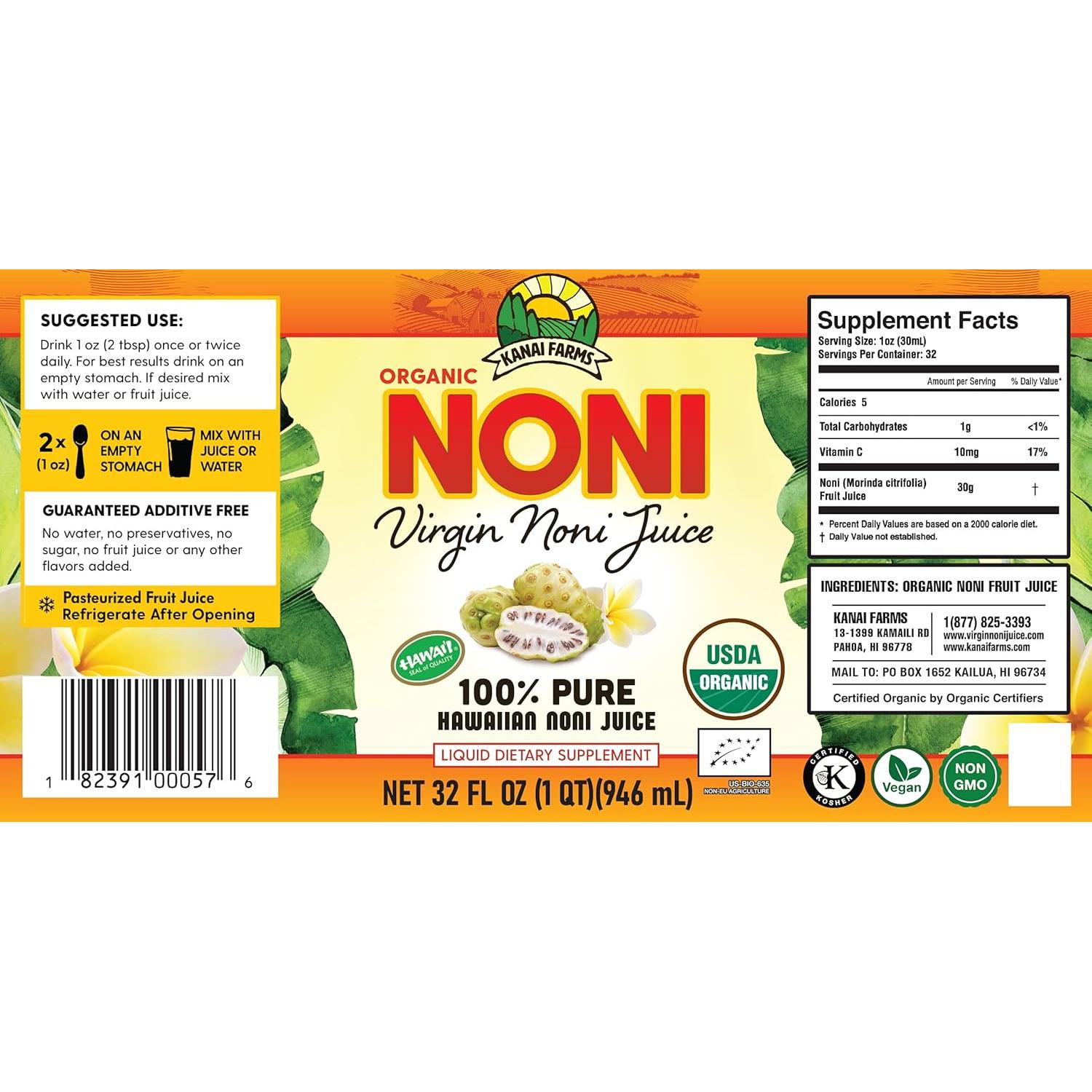 Jugo de Noni Virgen Orgánico 100% - 946ml - Hawaii