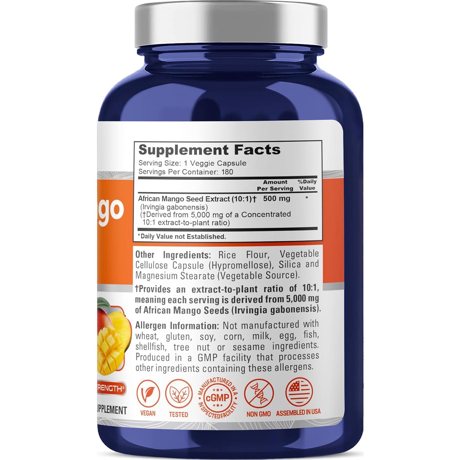 Extracto de Mango Africano NusaPure 10:1 500 mg Vegano 180 Cápsulas