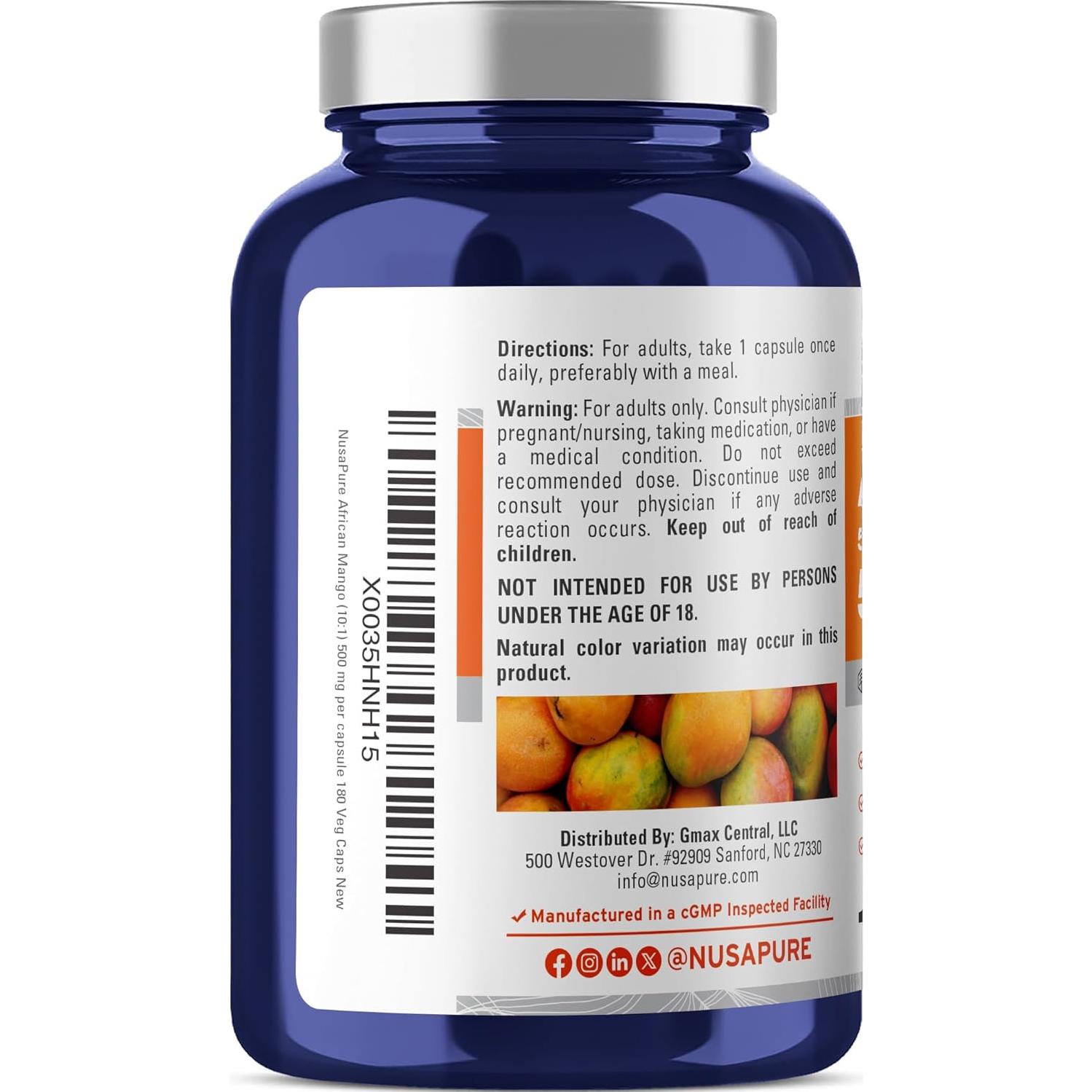 Extracto de Mango Africano NusaPure 10:1 500 mg Vegano 180 Cápsulas