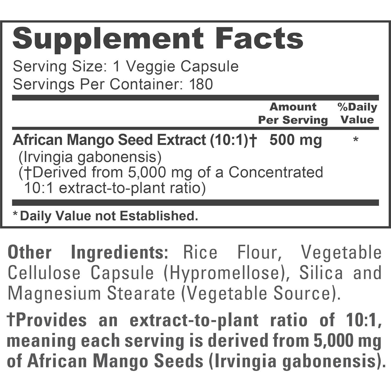 Extracto de Mango Africano NusaPure 10:1 500 mg Vegano 180 Cápsulas