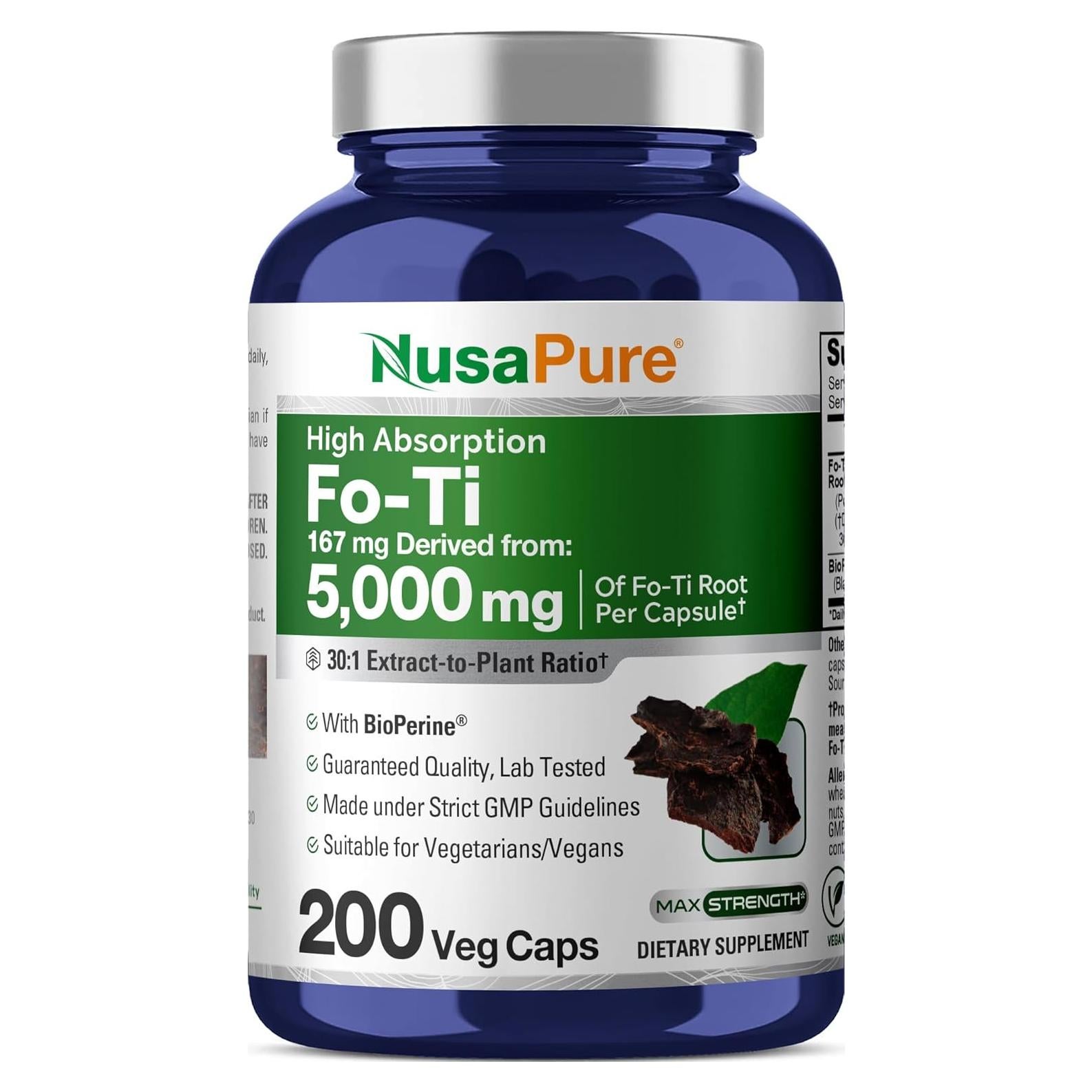 Suplemento Vegano NusaPure Extracto de Fo-Ti 30:1 200 Cápsulas