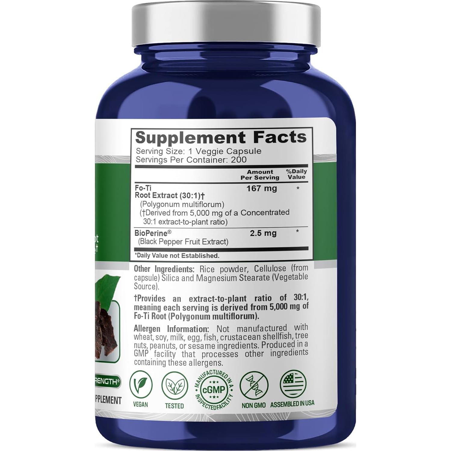 Suplemento Vegano NusaPure Extracto de Fo-Ti 30:1 200 Cápsulas