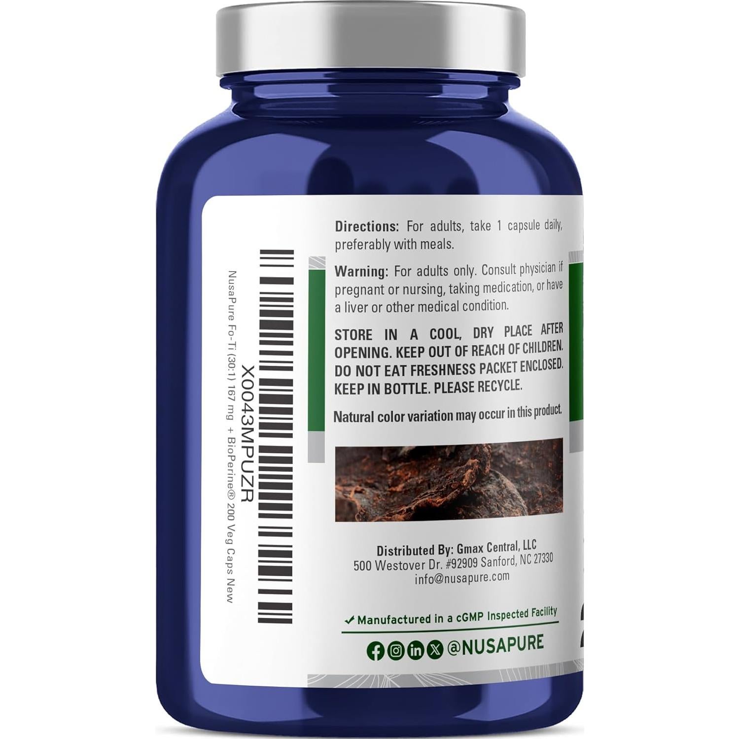 Suplemento Vegano NusaPure Extracto de Fo-Ti 30:1 200 Cápsulas