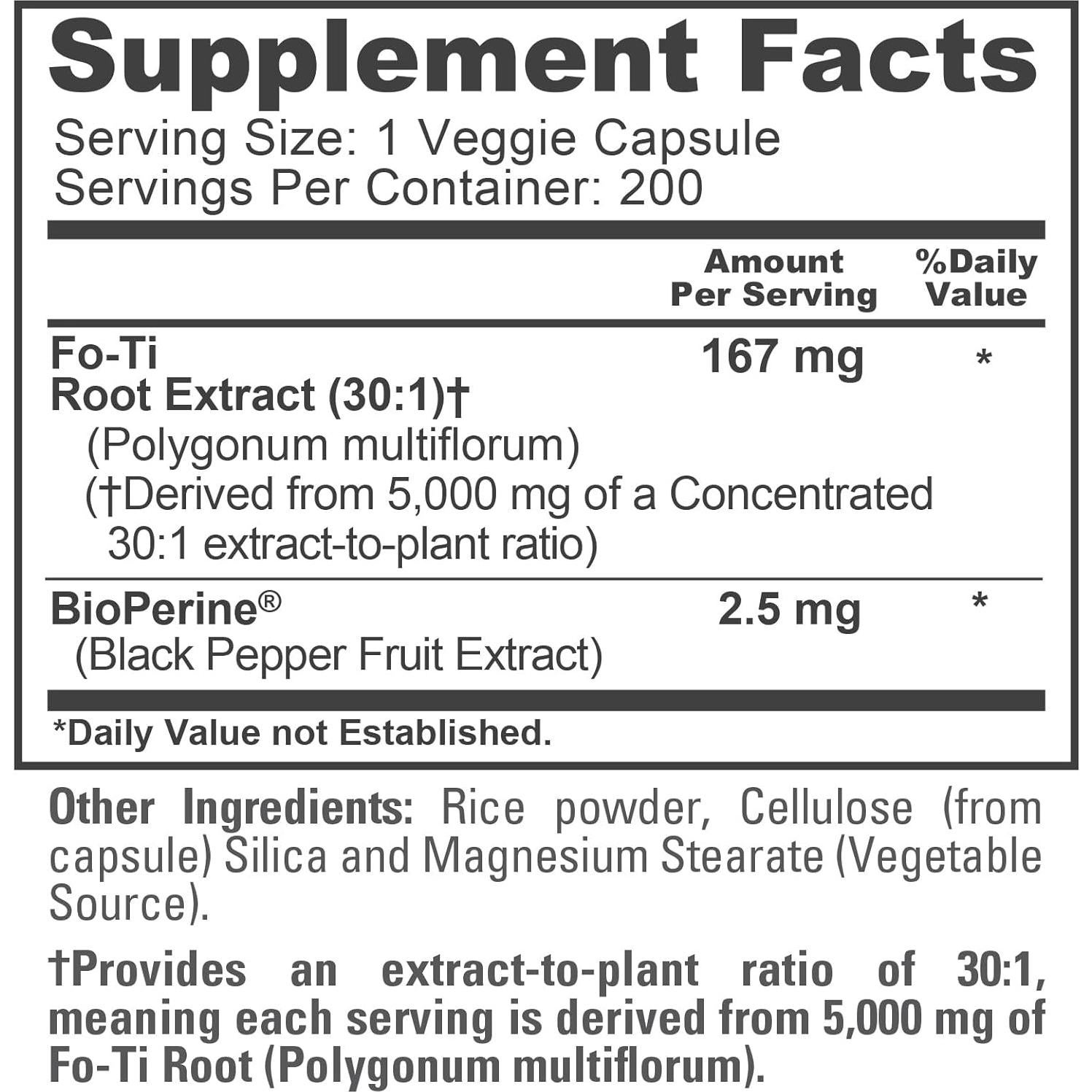 Suplemento Vegano NusaPure Extracto de Fo-Ti 30:1 200 Cápsulas