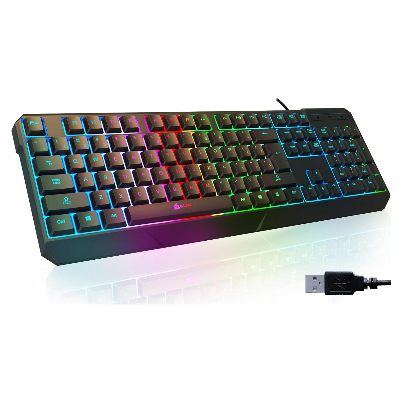 Teclado Gaming KLIM Chroma USB Con Cable - Ergonómico Negro