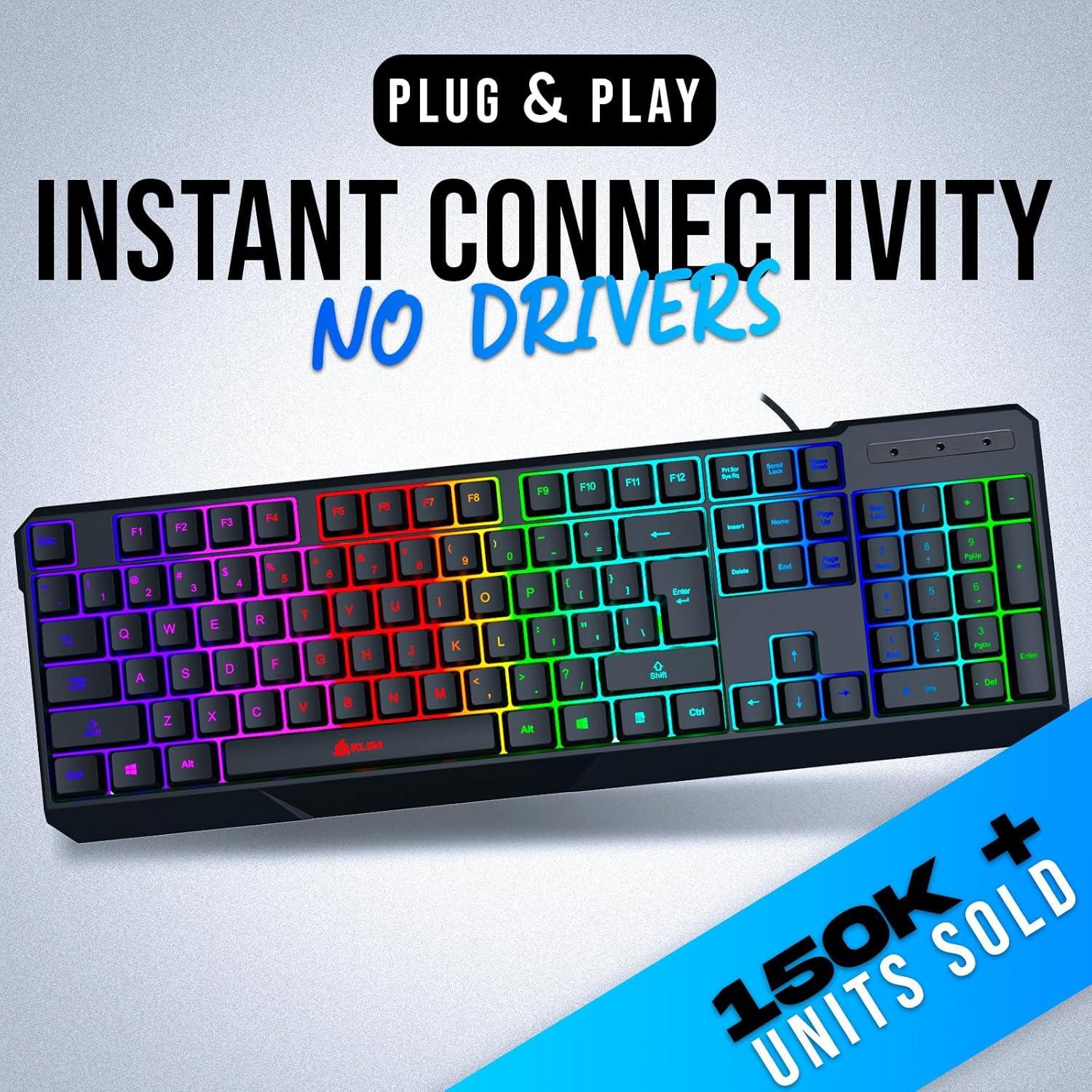 Teclado Gaming KLIM Chroma USB Con Cable - Ergonómico Negro