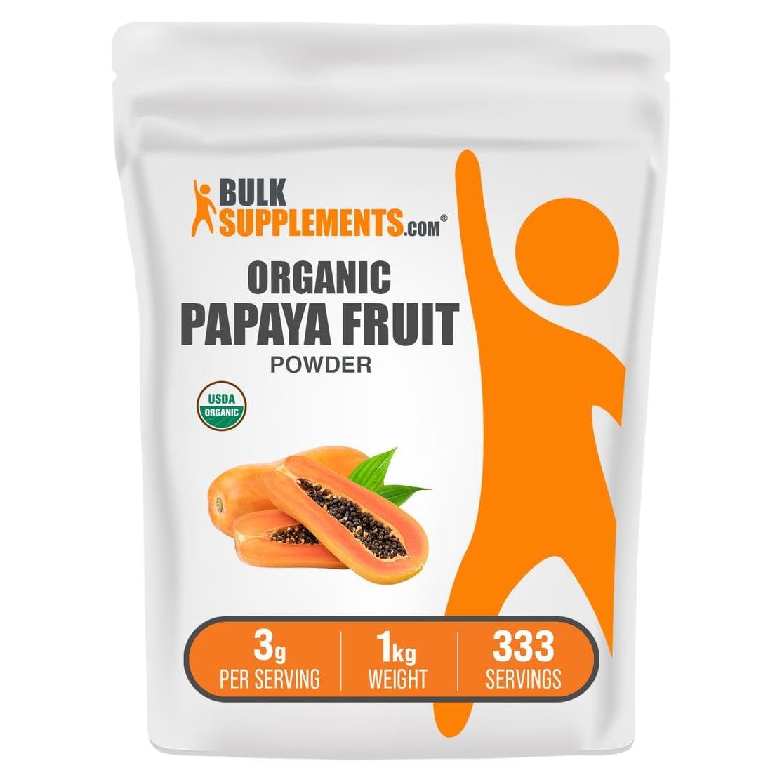 Polvo de Fruta de Papaya Orgánica BulkSupplements 1kg Sin Gluten