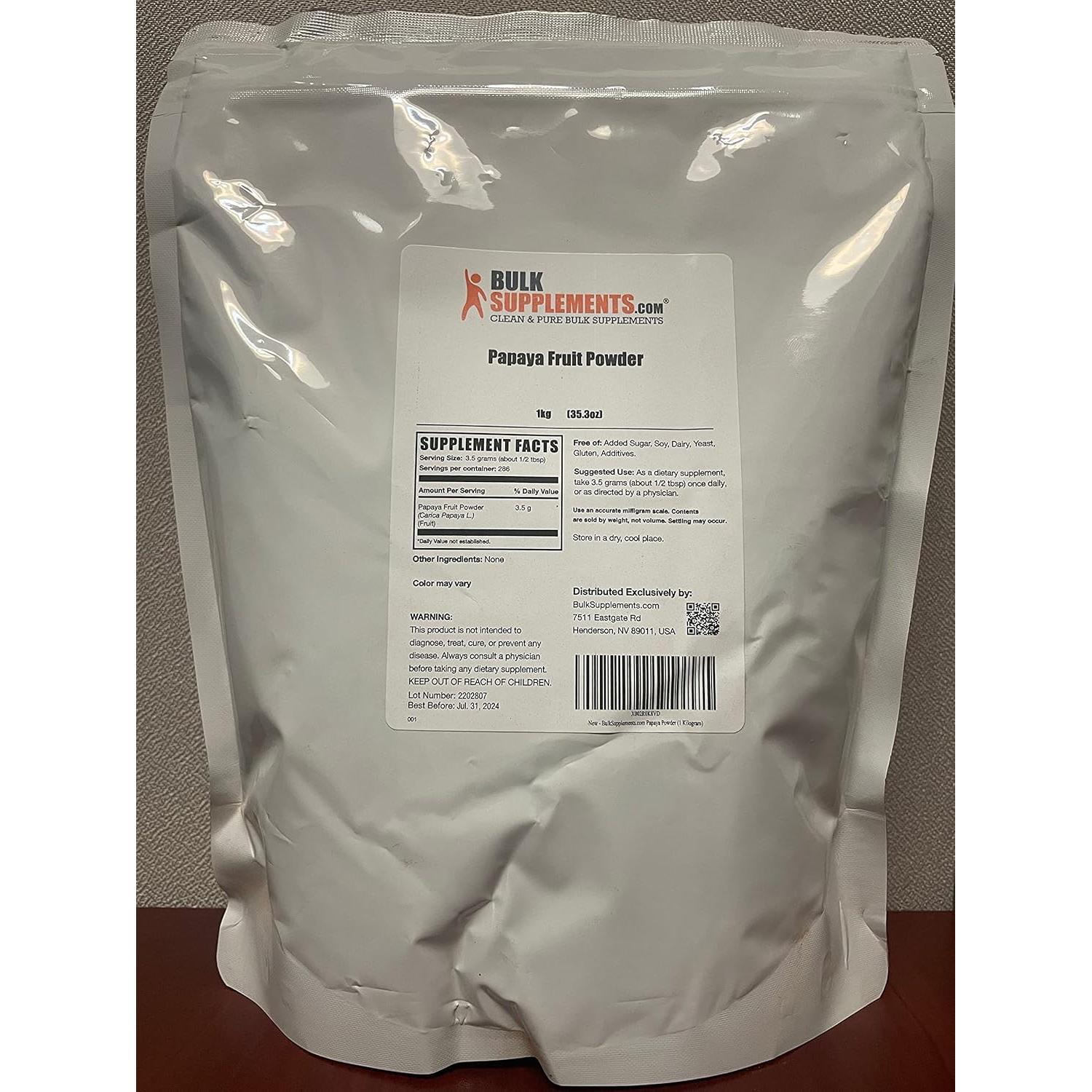 Polvo de Fruta de Papaya Orgánica BulkSupplements 1kg Sin Gluten