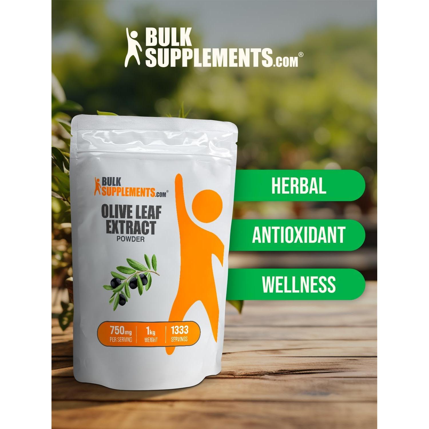 Polvo de Extracto de Hoja de Olivo BulkSupplements 1kg - Antioxidantes