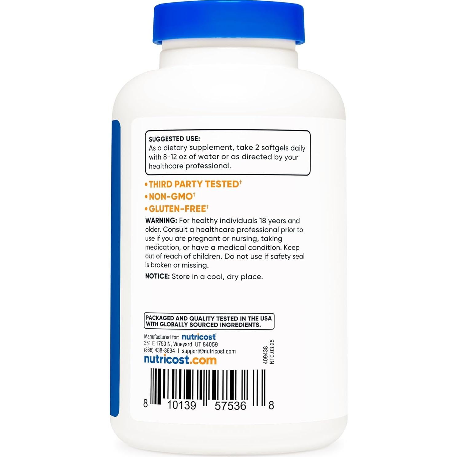 Suplemento Aceite de Oliva Extra Virgen Nutricost 2000mg 120 Gelatinas