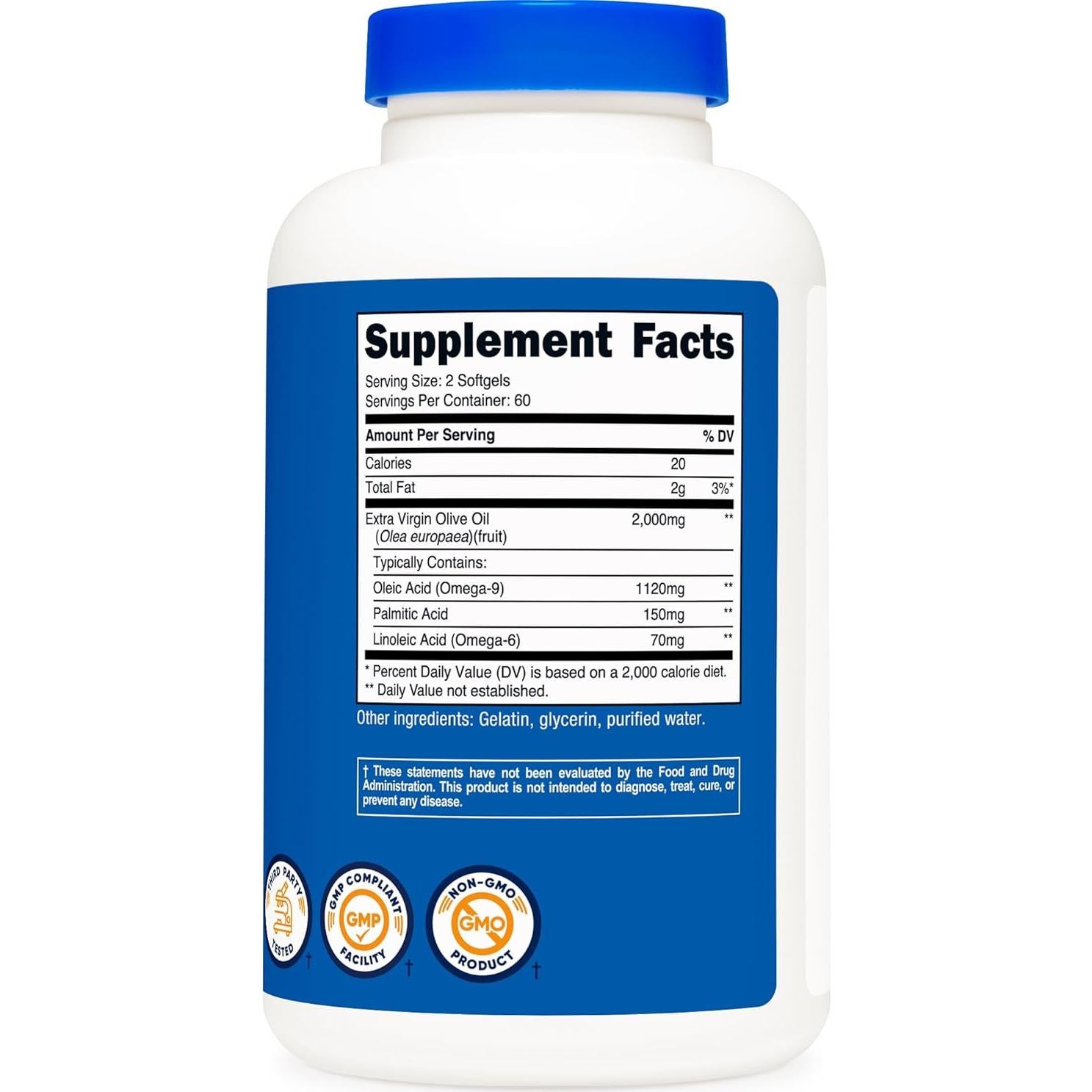 Suplemento Aceite de Oliva Extra Virgen Nutricost 2000mg 120 Gelatinas