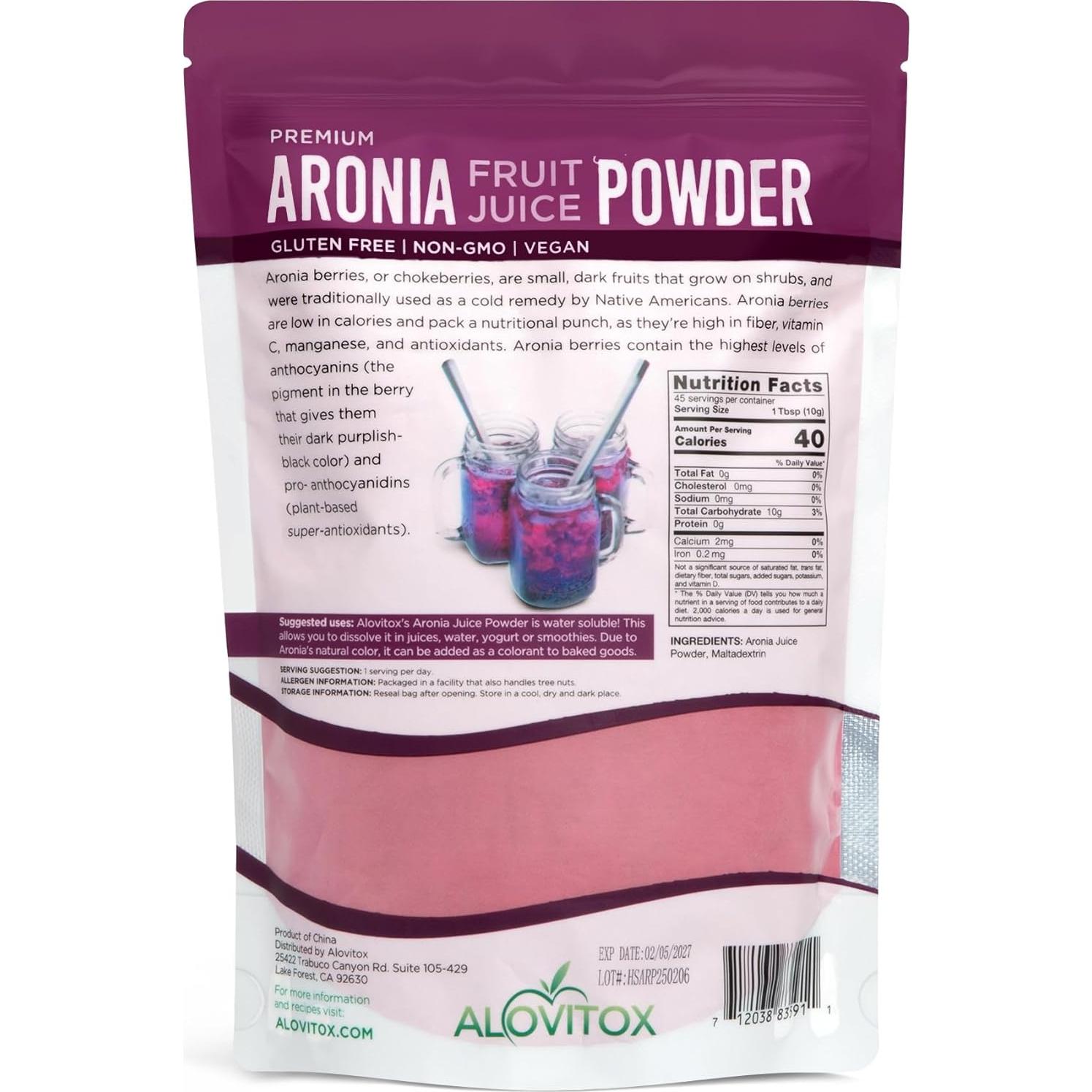 Polvo de Jugo de Baya de Aronia Alovitox 453 g - Superalimento Antioxidante