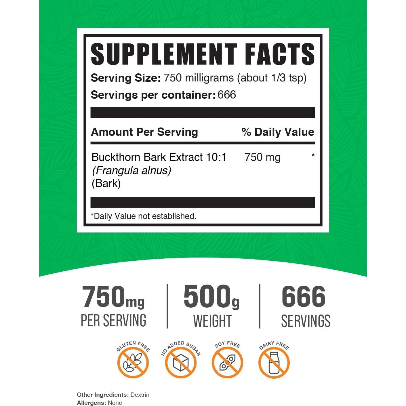 Extracto en polvo de corteza de espino BulkSupplements 500g - Vegano y sin gluten