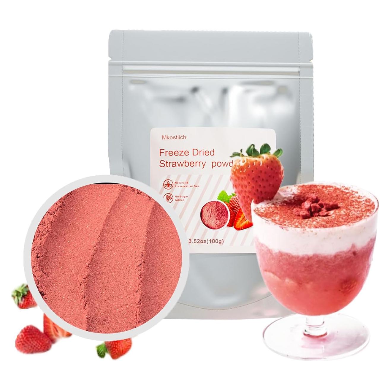 Polvo de Fresas Liofilizadas 100g Mkostlich - Sin Azúcar Añadido