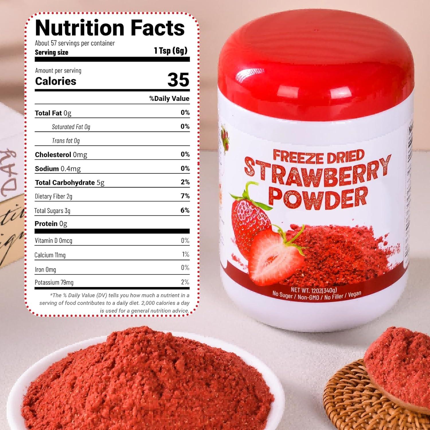 Polvo de Fresa Liofilizado 340g - 100% Natural, Vegano, Sin Azúcar