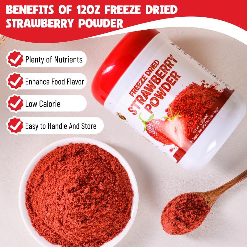 Polvo de Fresa Liofilizado 340g - 100% Natural, Vegano, Sin Azúcar