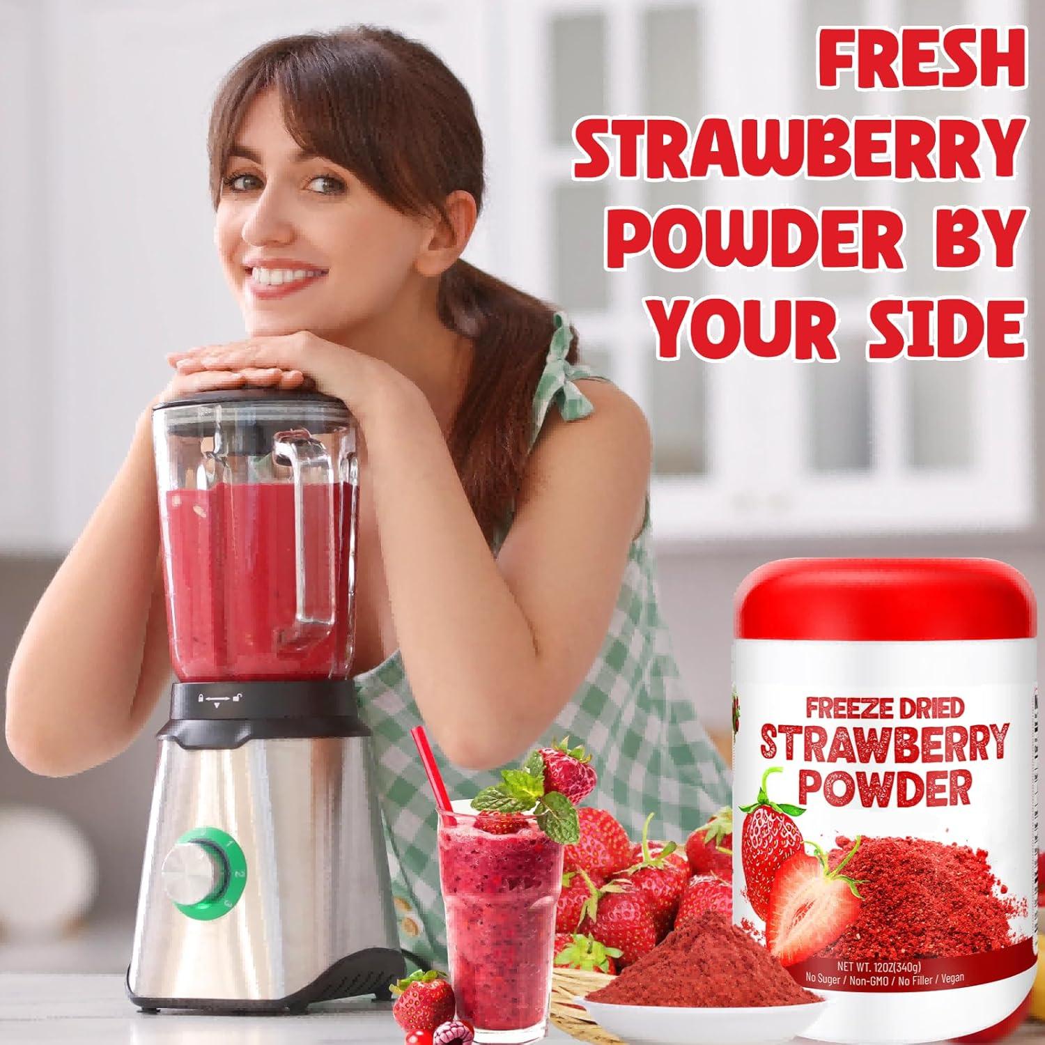 Polvo de Fresa Liofilizado 340g - 100% Natural, Vegano, Sin Azúcar