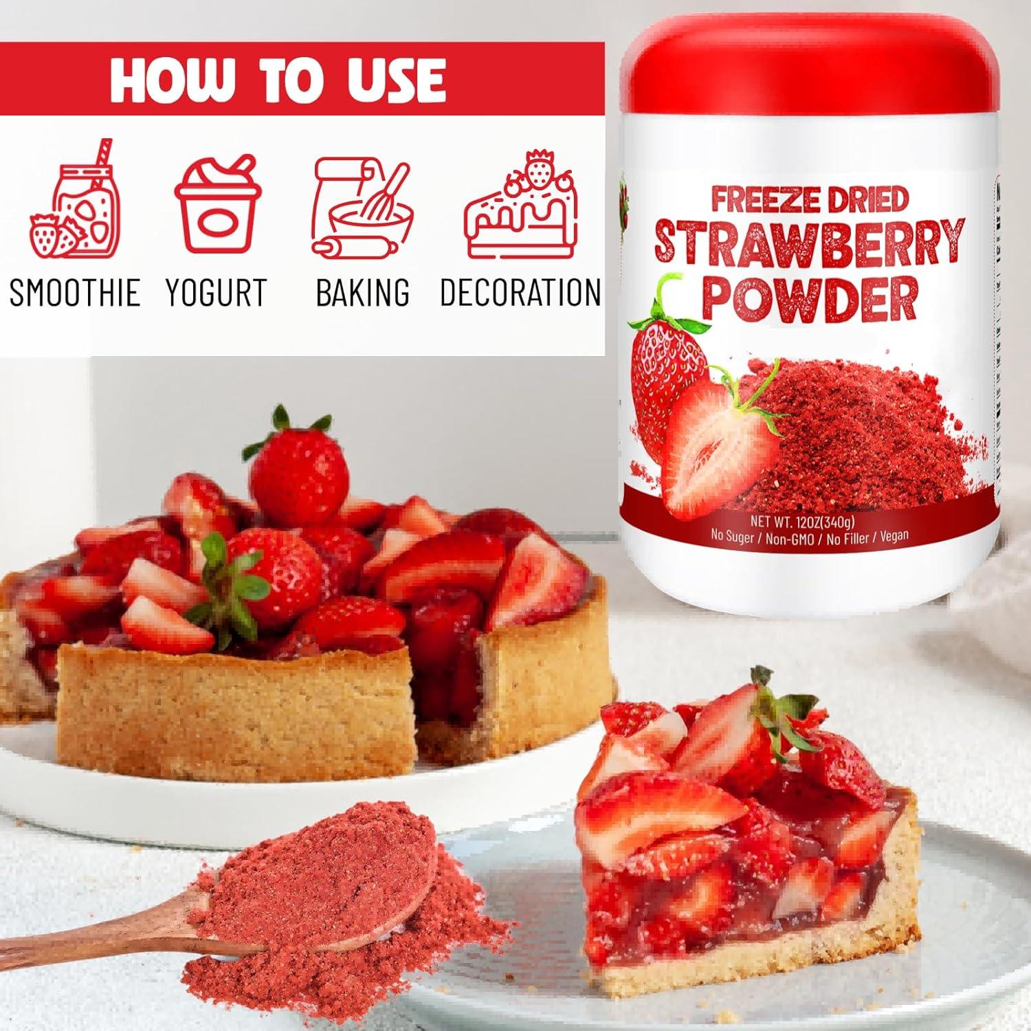 Polvo de Fresa Liofilizado 340g - 100% Natural, Vegano, Sin Azúcar