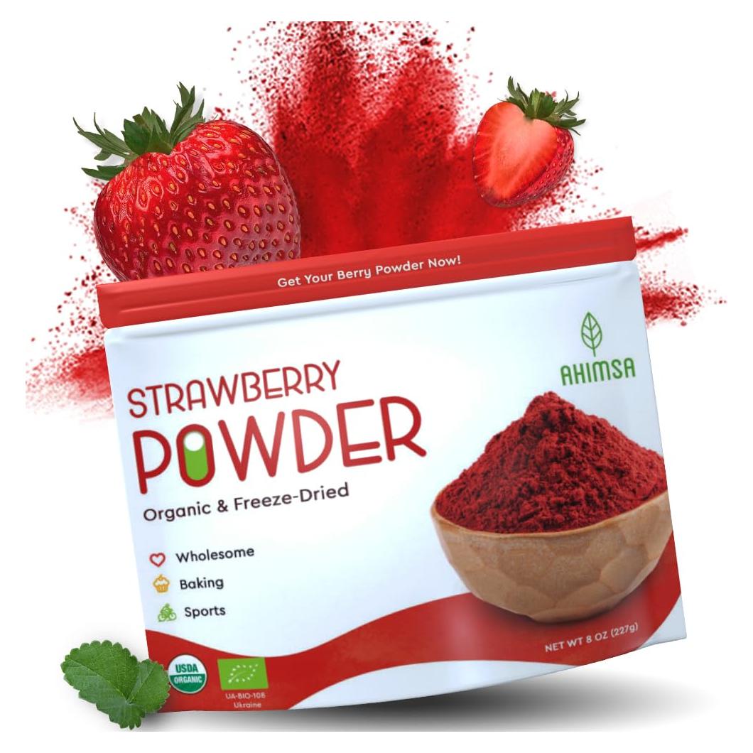 Polvo de Fresa Orgánica Liofilizada Ahimsa 227 g - Vegano y Natural