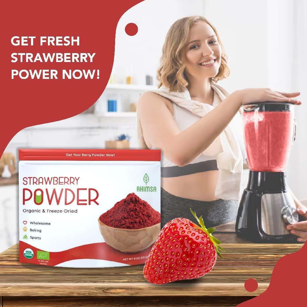 Polvo de Fresa Orgánica Liofilizada Ahimsa 227 g - Vegano y Natural