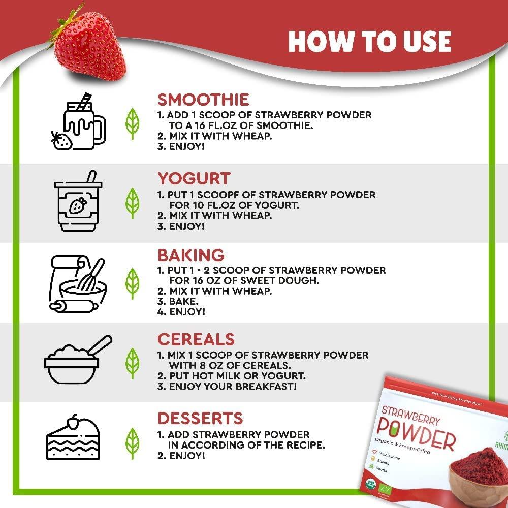 Polvo de Fresa Orgánica Liofilizada Ahimsa 227 g - Vegano y Natural
