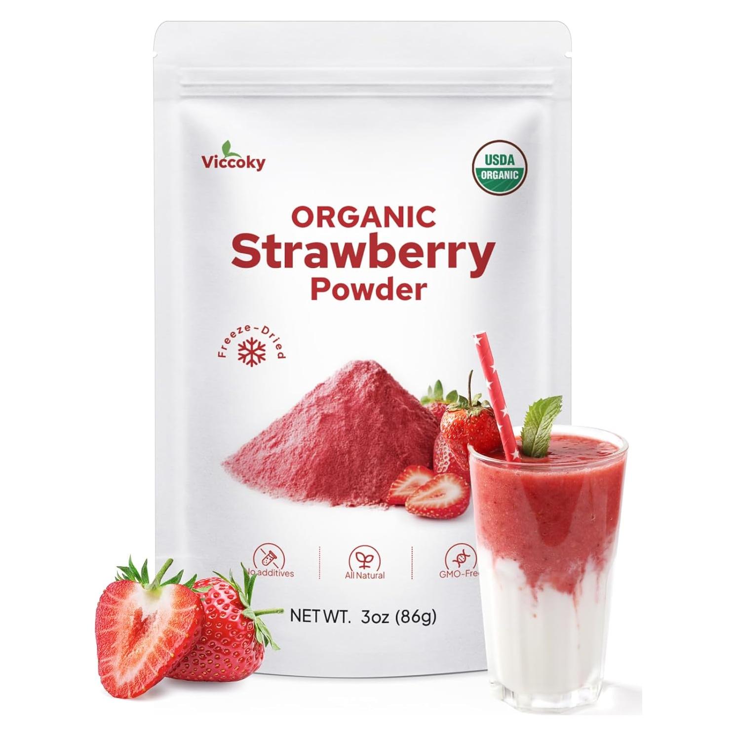 Polvo de Fresa Orgánico Liofilizado Viccoky 85g Natural Sin Aditivos