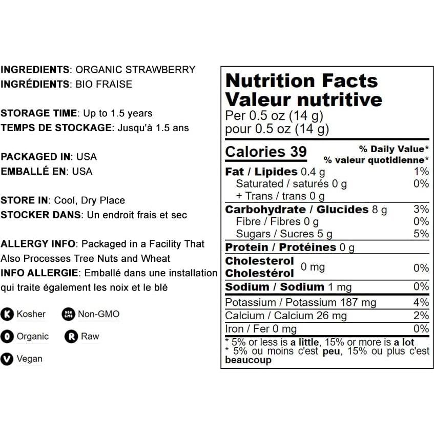 Polvo de Fresa Orgánico Food to Live 170g - Sin OGM, Liofilizado
