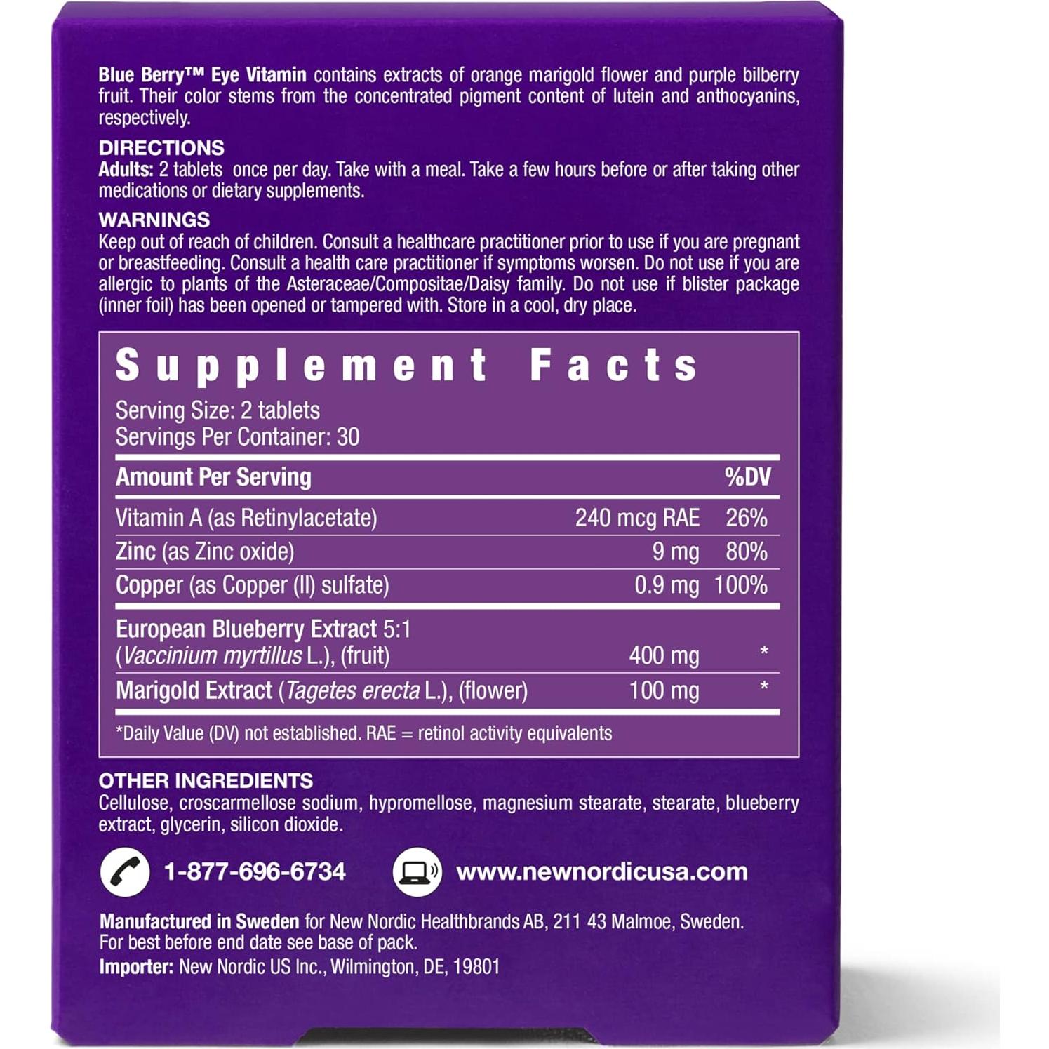 Suplemento Ocular New Nordic Arándano Azul 60 Tabletas