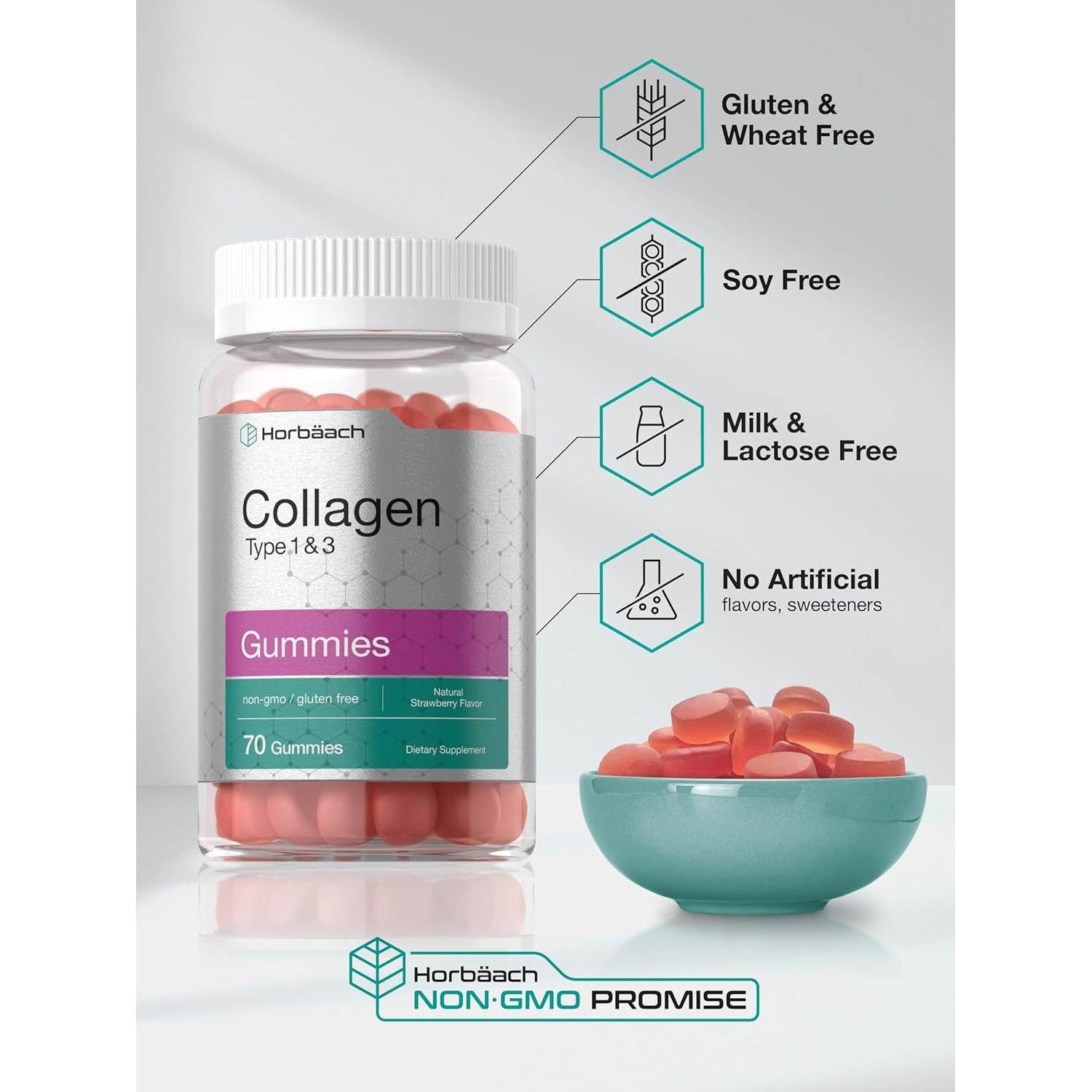 Gomitas de Colágeno Horbäach 70 Unidades Sabor Fresa Sin Gluten