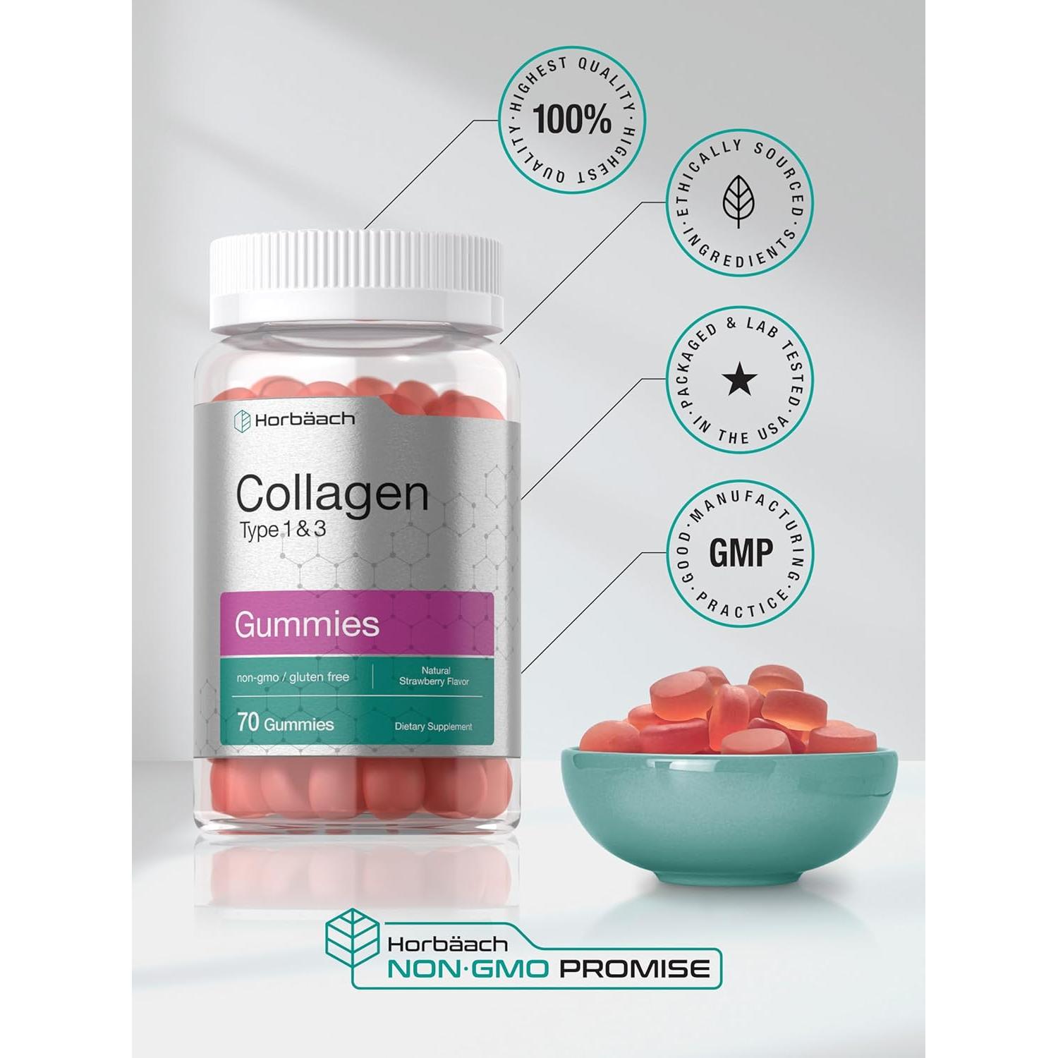 Gomitas de Colágeno Horbäach 70 Unidades Sabor Fresa Sin Gluten