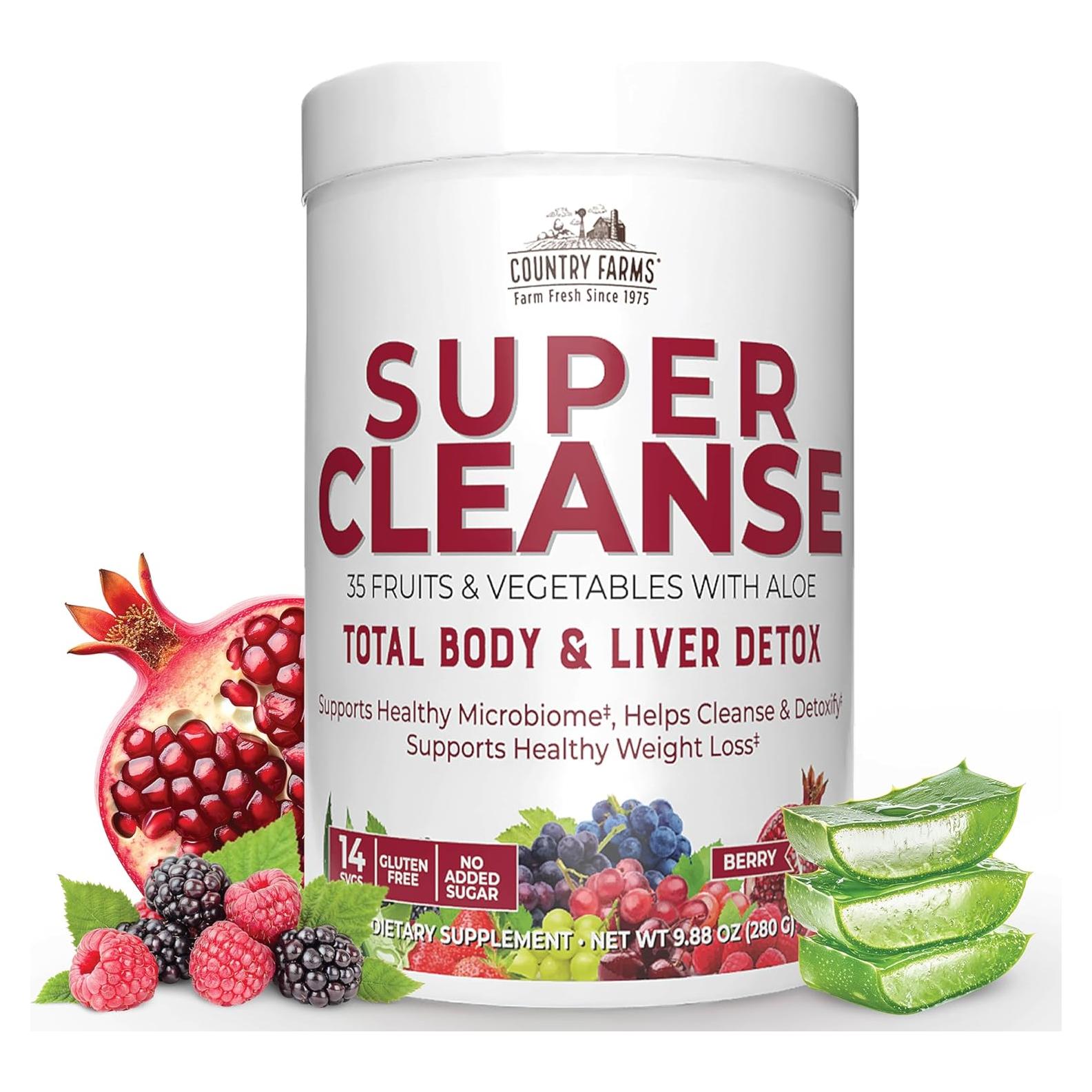 Country Farms Super Cleanse 280g - Mezcla en Polvo Detox 34 Frutas y Verduras