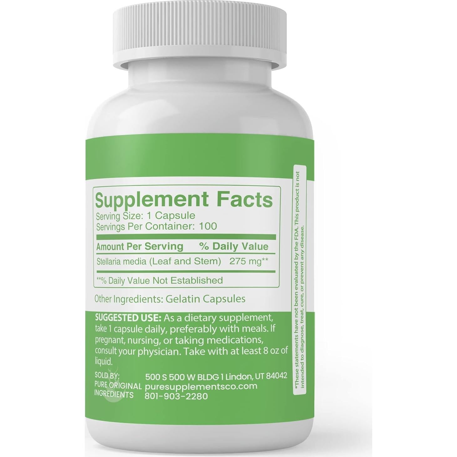 Cápsulas de Hierba de Estrella de Tierra 100% Puras 100 Unidades